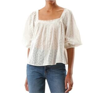 ByTiMo White Eyelet Lace Balloon Sleeves Boxy Blouse Size Small